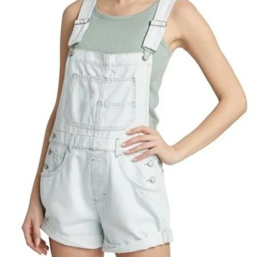 New Free People Ziggy Denim Short Overalls Bleach Blossom Women's XS